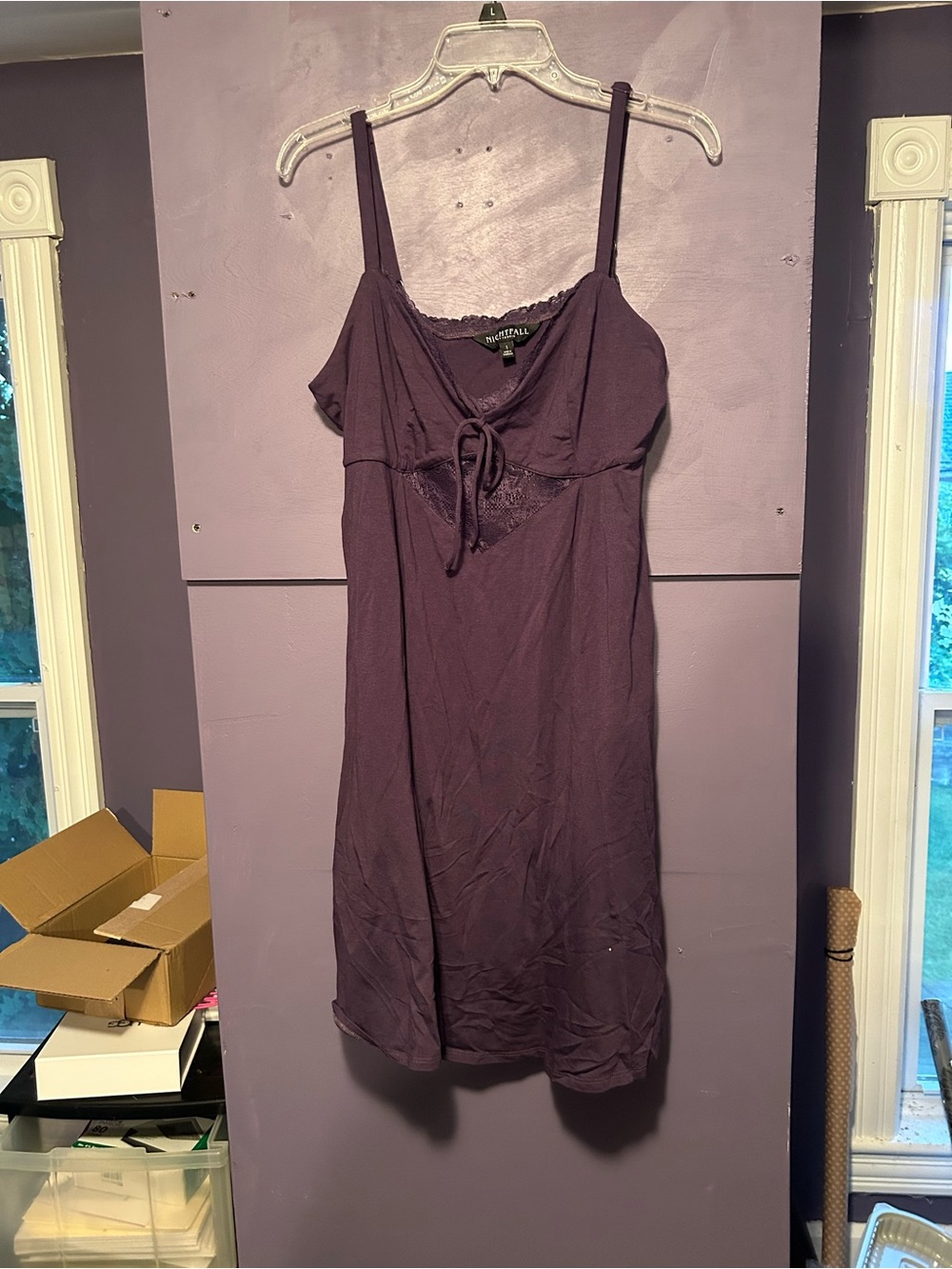 Nightfall by torrid Purple lace babydoll dress with tie front detail, size 1